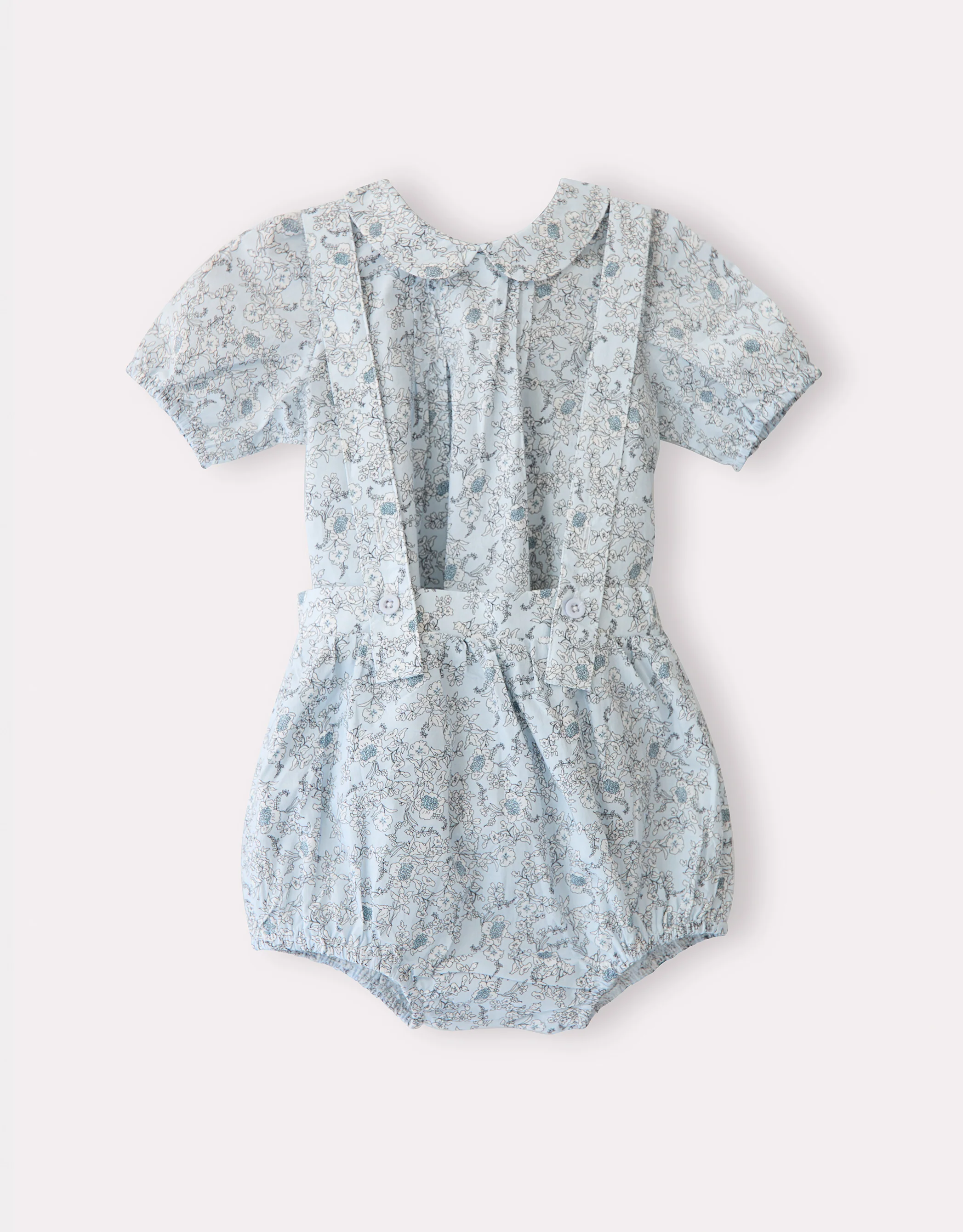 Toddler Girl Pintucked Linen Playwear Bloomer Set Mini Floral Blue - Image 3