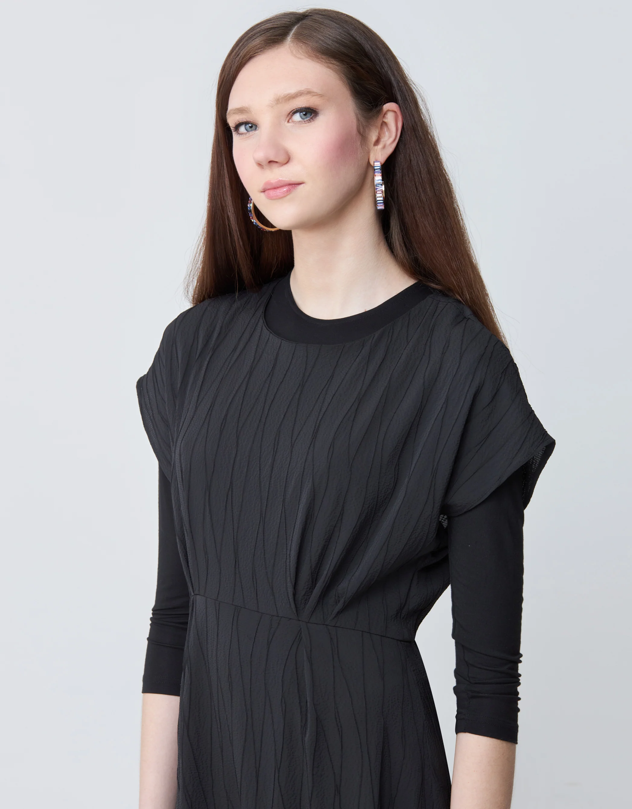 Vertical Textured Empire Sleeveless Lined Maxi Dress Shabbos Robe - Image 3